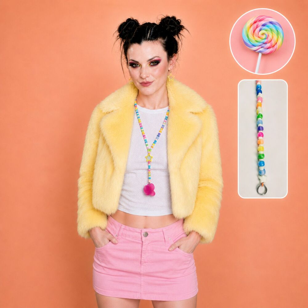 (Lolli pop) Rainbow kandi 3pc set lariat drop star Necklace, earrings (Custom)